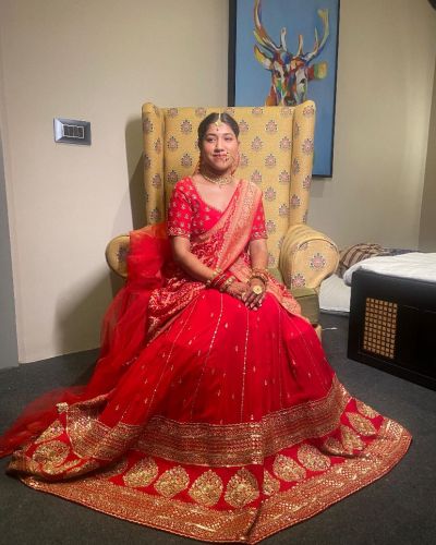 Maharani Lehenga in Red Pure Georgette fabric with heavy border