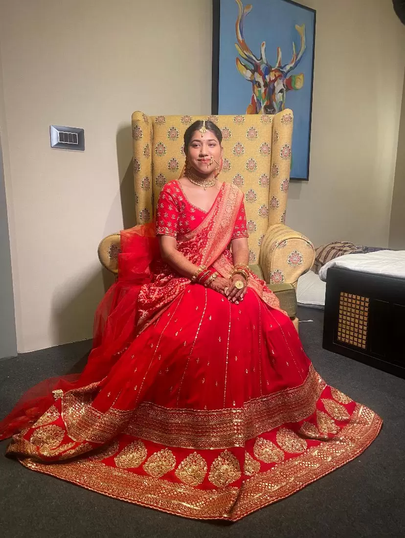 Maharani Lehenga in Red Pure Georgette fabric with heavy border