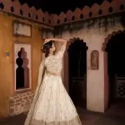 Ivory Pure Cosmos Tissue Silk Lehenga set with cut blouse