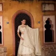 Ivory Pure Cosmos Tissue Silk Lehenga set with cut blouse