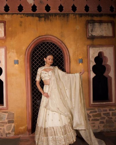 Ivory Pure tissue Silk Lehenga set