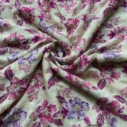 Purple and Rani floral position printed beige chinon fabric