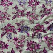 Purple and Rani floral position printed beige chinon fabric