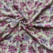 Purple and Rani floral position printed beige chinon fabric