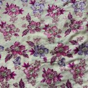 Purple and Rani floral position printed beige chinon fabric