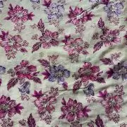 Purple and Rani floral position printed beige chinon fabric