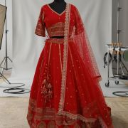 Maharani Lehenga in Red Pure Georgette fabric with heavy border