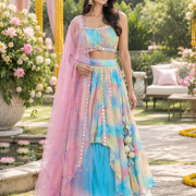 Asymetric Multicoloured Mirror embroidery custom lehenga