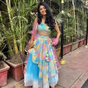Asymetric Multicoloured Mirror embroidery custom lehenga