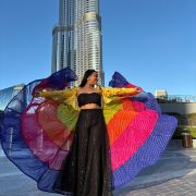 Leheriya multi coloured full flare shrug with mirror work detailing