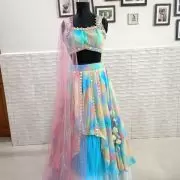 Asymetric Multicoloured Mirror embroidery custom lehenga
