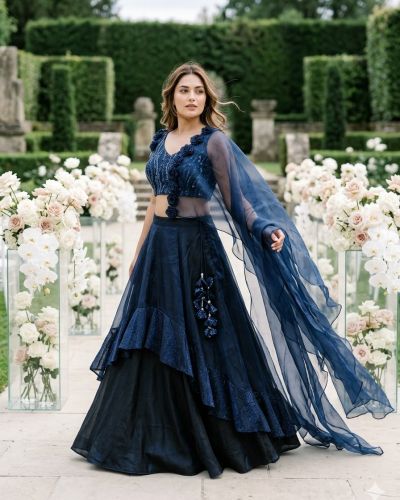 Shimmer blue cocktail custom lehenga