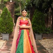 Multi Kali Gherdaar Lehenga set with Peach Net Dupatta