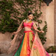 Multi Kali Gherdaar Lehenga set with Peach Net Dupatta