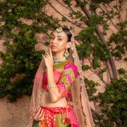 Multi Kali Gherdaar Lehenga set with Peach Net Dupatta