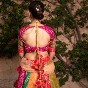 Multi Kali Gherdaar Lehenga set with Peach Net Dupatta