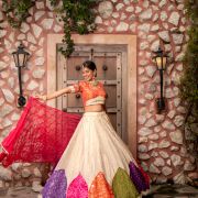 Multi colour patchwork Golden Tissue silk Lehenga set