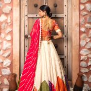 Multi colour patchwork Golden Tissue silk Lehenga set