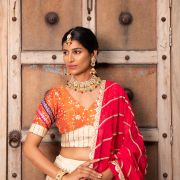 Multi colour patchwork Golden Tissue silk Lehenga set