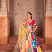 Multi colour Banarasi silk Mosaic lehenga set