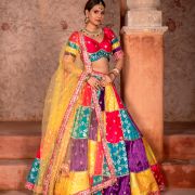 Multi colour Banarasi silk Mosaic lehenga set