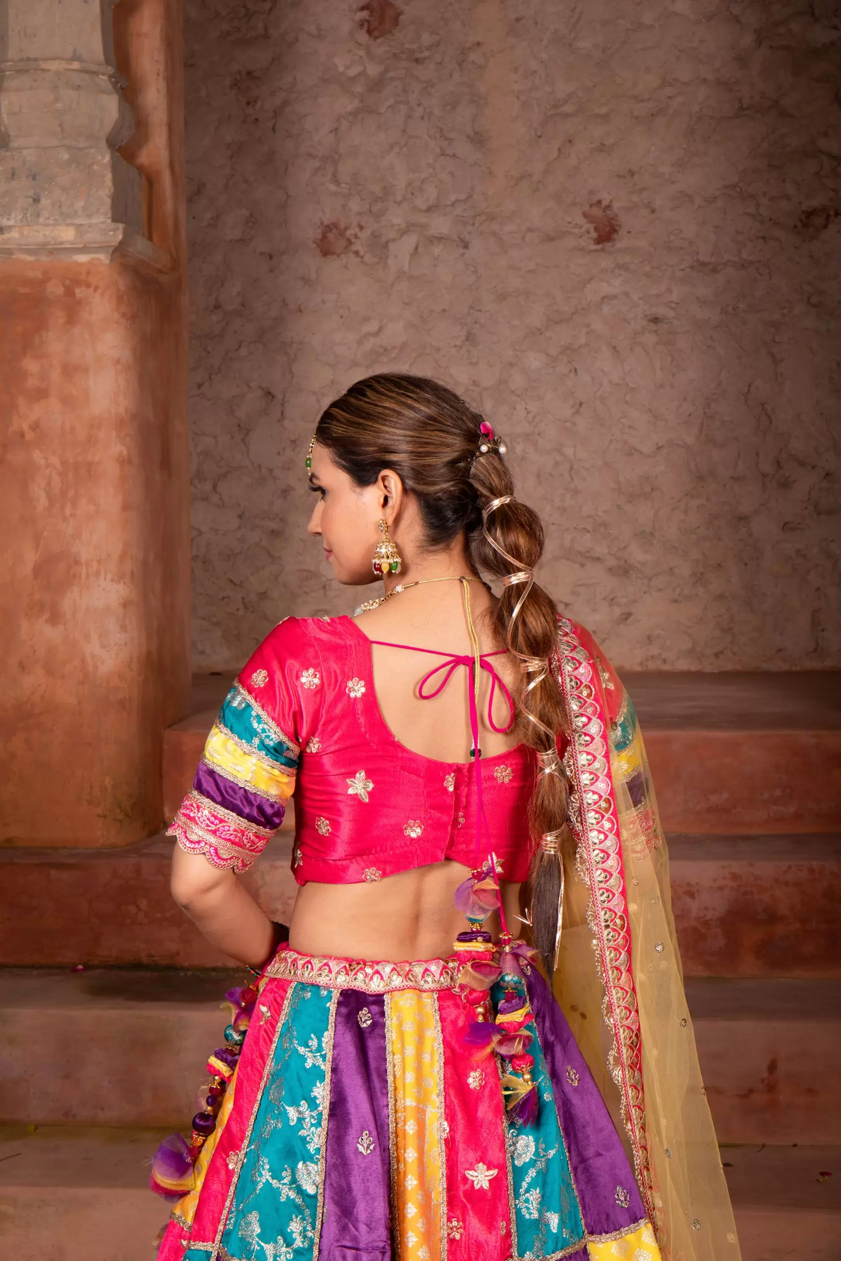 Multi colour Banarasi silk Mosaic lehenga set