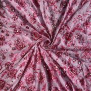 Pink thread and sequin floral embroidered pure viscose white big width georgette fabric