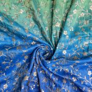 Green to blue Ombre Shaded tissue silk fabric with heavy floral Zari and sequin embroidery with border