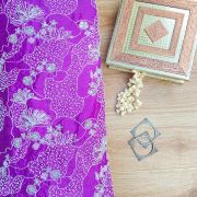 White thread sequin and hand work cut dana embroidery on Mauve purple pure Chinnon fabric