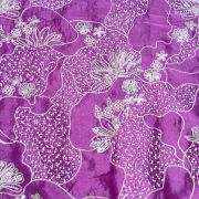 White thread sequin and hand work cut dana embroidery on Mauve purple pure Chinnon fabric