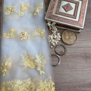 Yellow thread and sequin floral embroidery border on net fabric dupatta