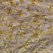 Yellow thread and sequin floral embroidered pure viscose white big width georgette fabric