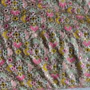 Baby Pink Pure Georgette Fabric with Heavy Multicolor Thread, Sequin & Mirror Embroidery