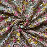 Baby Pink Pure Georgette Fabric with Heavy Multicolor Thread, Sequin & Mirror Embroidery