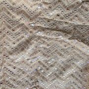 Heavy mirror and sequin embroidery in zig zag on golden cosmos tissue silk fabric