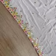 Baby Pink Pure Georgette Dupatta with Multicolor Thread & Mirror Embroidery