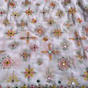 Multicolour thread and mirror embroidery in buta on border baby pink pure georgette fabric