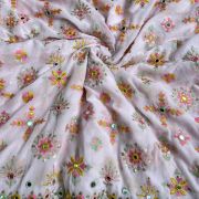 Multicolour thread and mirror embroidery in buta on border baby pink pure georgette fabric