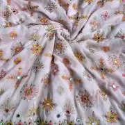 Multicolour thread and mirror embroidery in buta on border baby pink pure georgette fabric