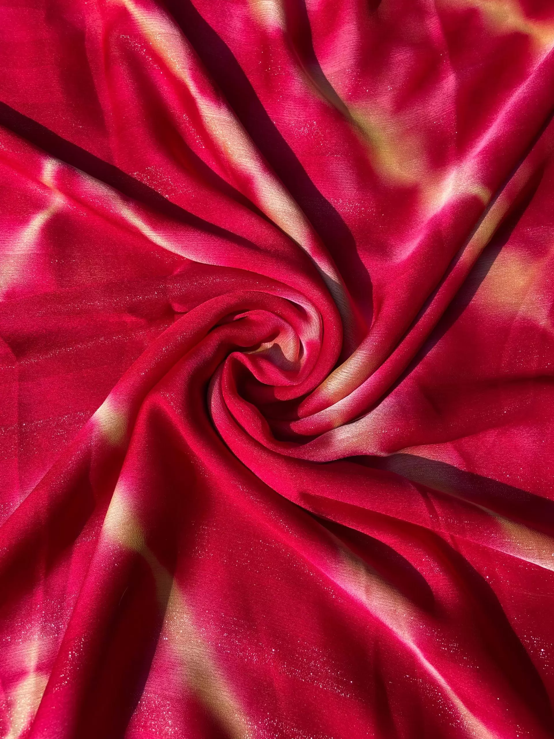 Pink Shibori Tie-Dye Chiffon Fabric with Shimmer Zari Detail