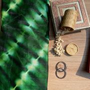 Green Shibori Tie-Dye Chiffon Fabric with Shimmer Zari Detail