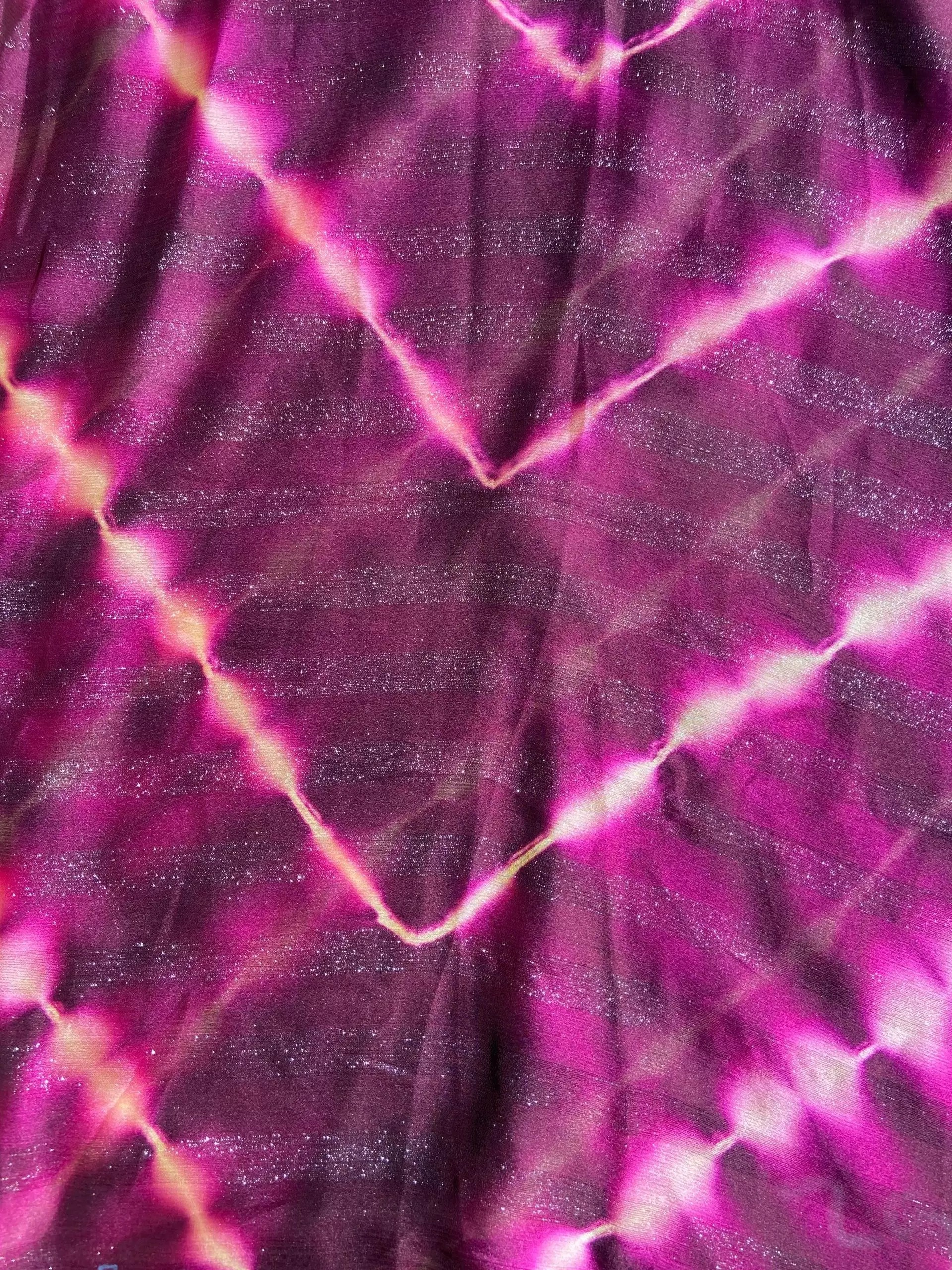 Wine Shibori Tie-Dye Chiffon Fabric with Shimmer Zari Detail