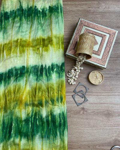 Yellow Green Shibori Tie-Dye Crepe Silk Fabric