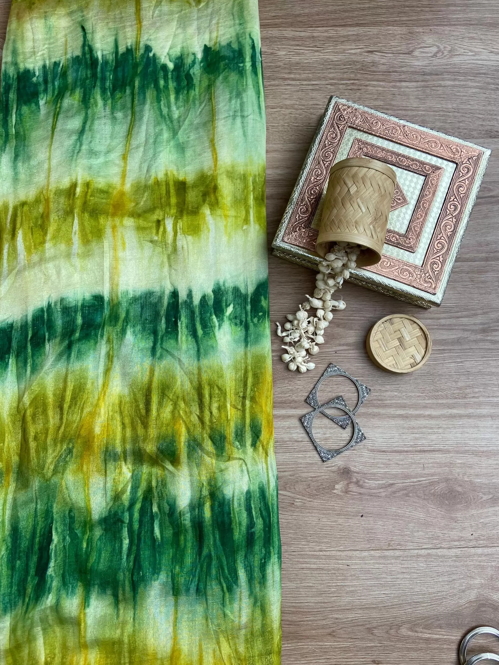 Yellow Green Shibori Tie-Dye Crepe Silk Fabric
