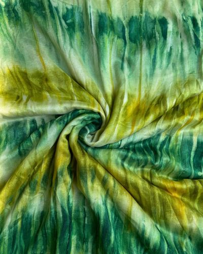 Yellow Green Shibori Tie-Dye Crepe Silk Fabric