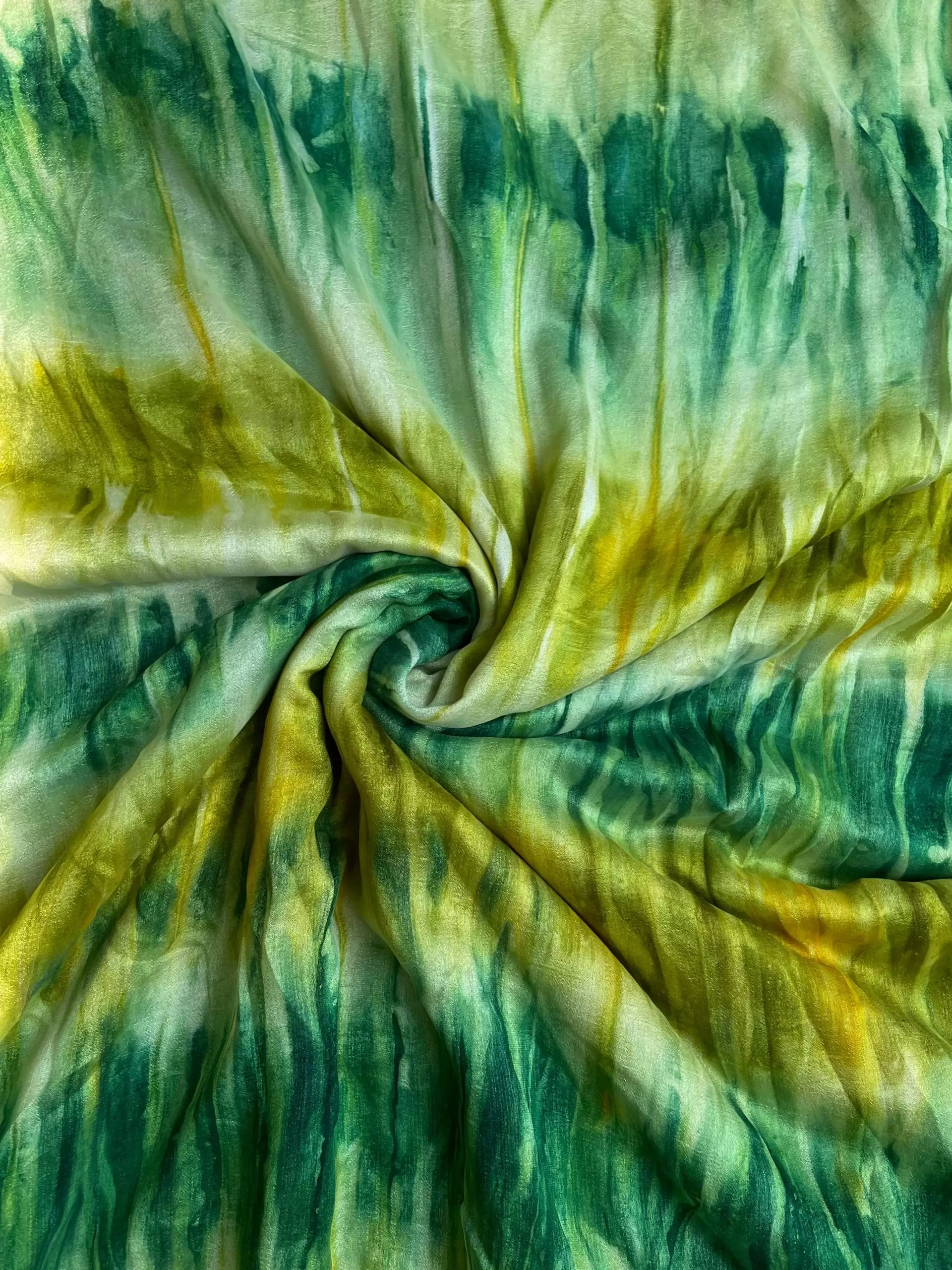 Yellow Green Shibori Tie-Dye Crepe Silk Fabric
