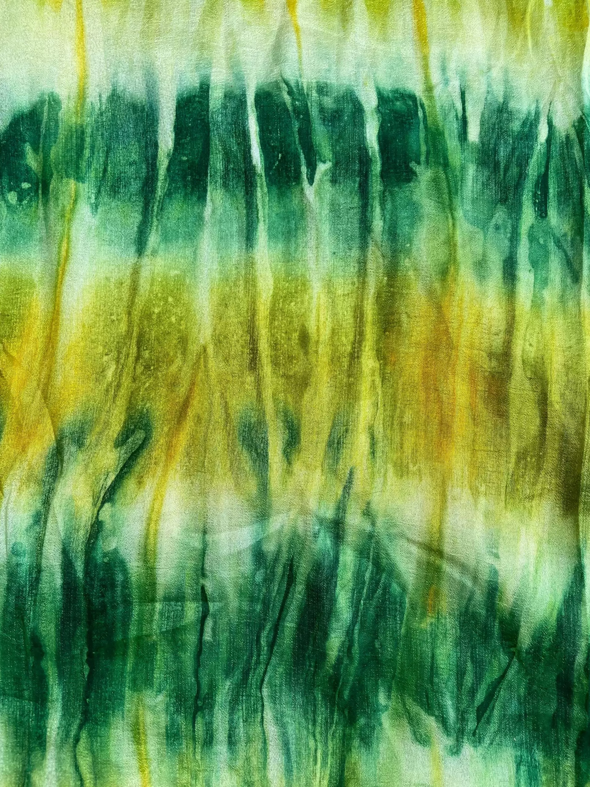Yellow Green Shibori Tie-Dye Crepe Silk Fabric
