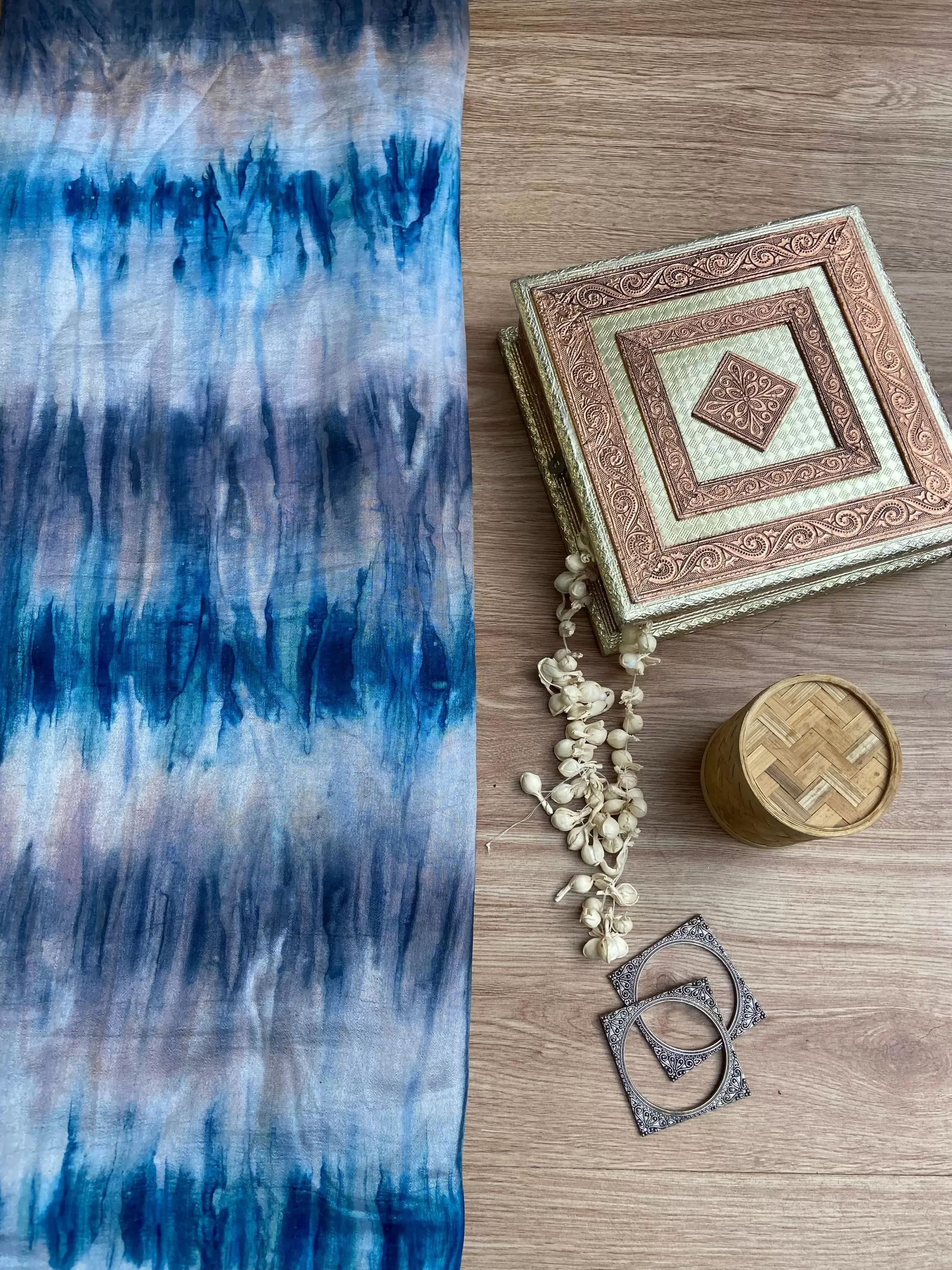 Sky Blue & Navy Blue Tie-Dye Crepe Silk Fabric