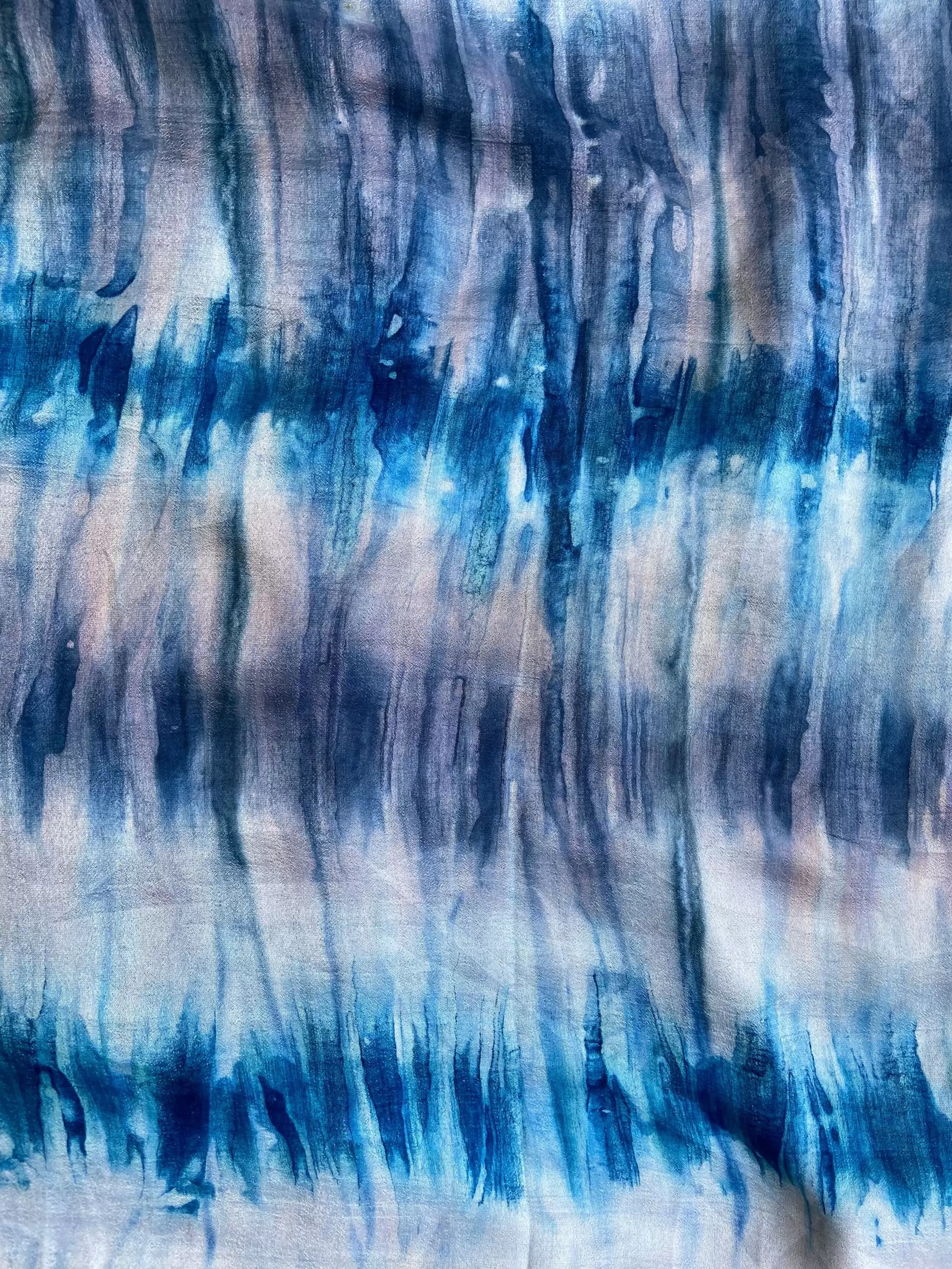 Sky Blue & Navy Blue Tie-Dye Crepe Silk Fabric