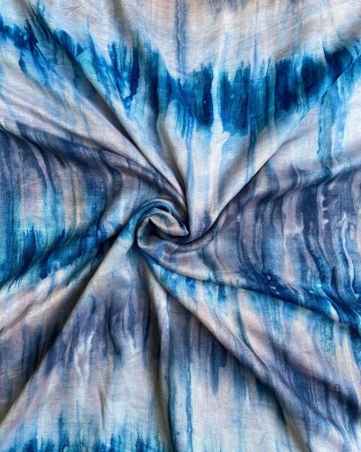 Sky Blue & Navy Blue Tie-Dye Crepe Silk Fabric